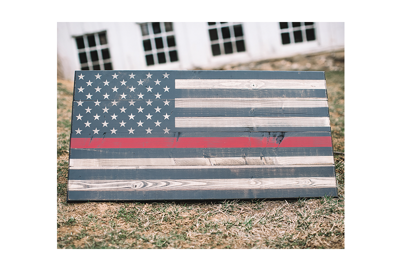 Thin Red Line Wooden American Flag